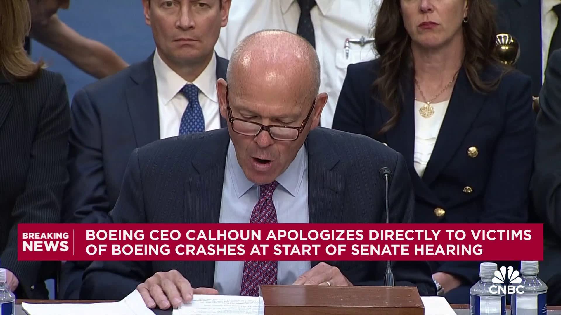 Boeing CEO Dave Calhoun apologizes to families of crash victims